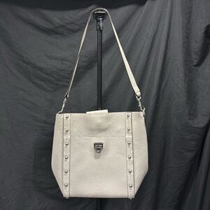Elegant Gray Leather Shoulder Bag